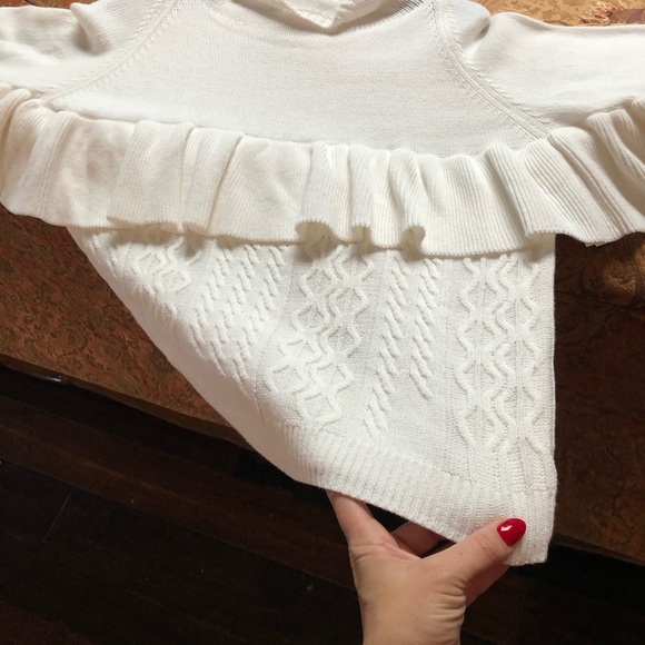 $395 !!! NAADAM Women Volta Ruffle Mock Neck Cable White Pullover Size S! 🤩 ST - Picture 12 of 14